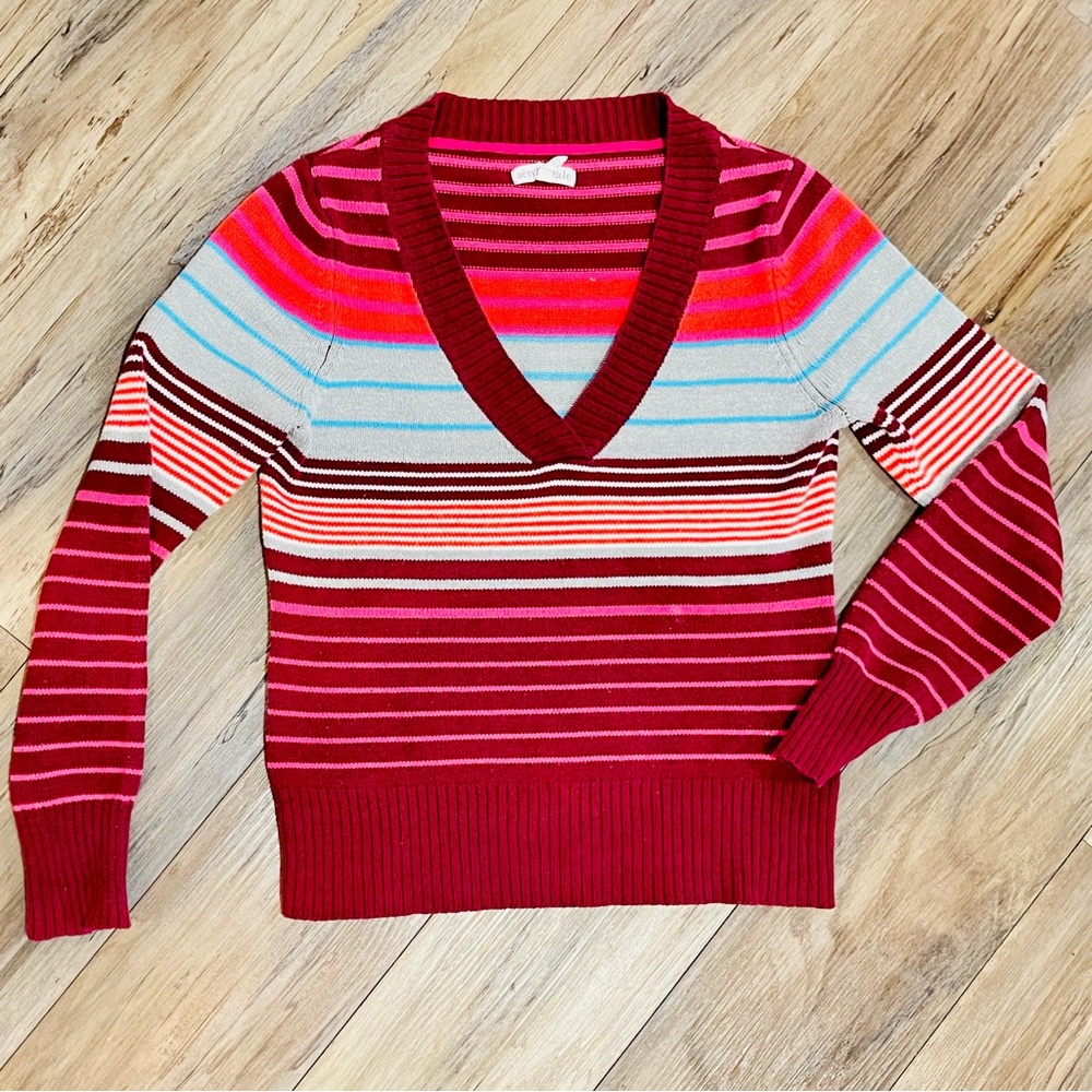 Aeropostale Burgundy Gray Pink Blue Striped Sweater Size XL